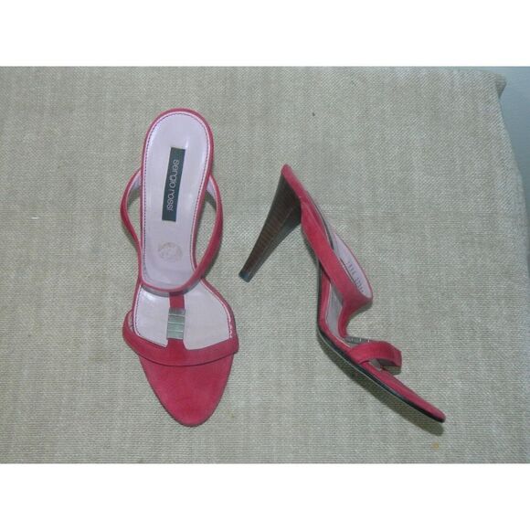 Sergio Rossi Womens Size 37 US 7 Burgundy Suede Strappy High Heels Sandals - Picture 9 of 12